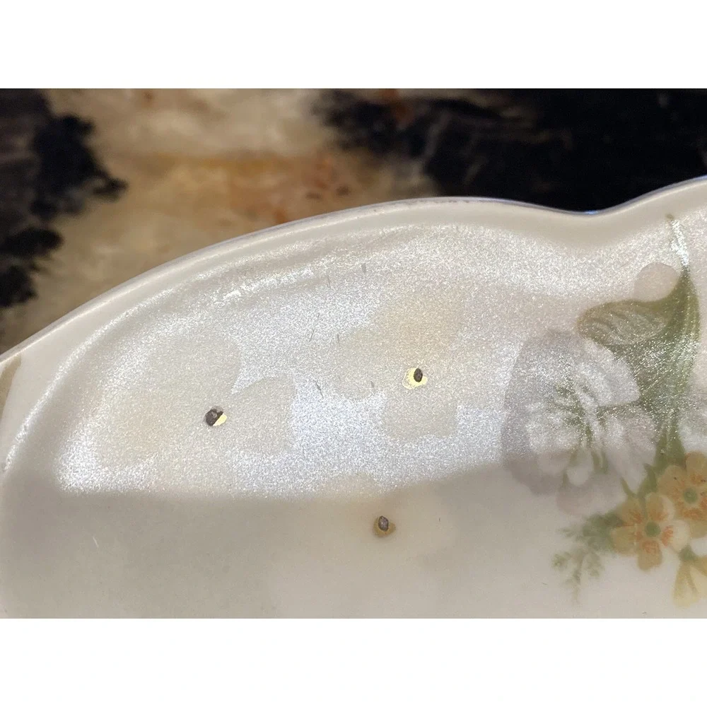 Antique Hand Painted Bavarian Plate w Handles Pearl White Lustrous 11